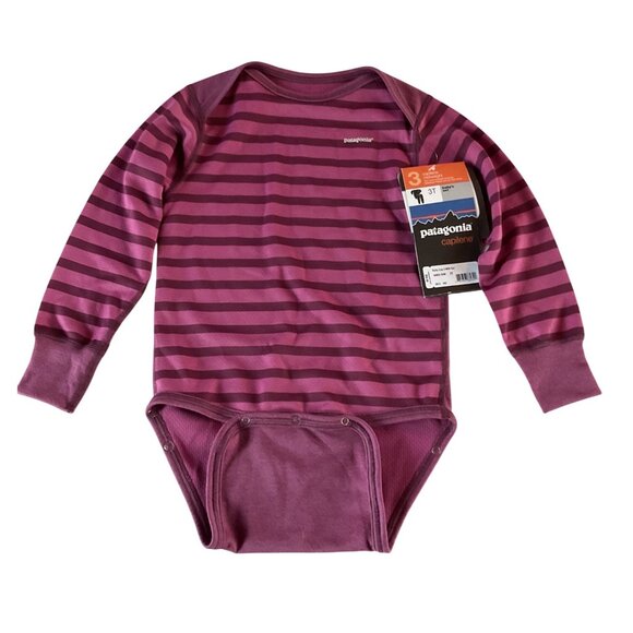 NWT Patagonia Baby Capilene 3 Midweight Baselayer 2 pc set 3T Striped Purple new - Picture 2 of 8